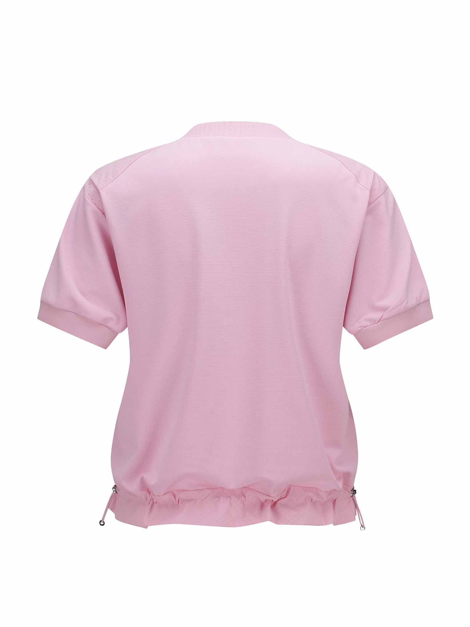 WOMEN WOOVEN BLOCK MOCK NECK T-SHIRT