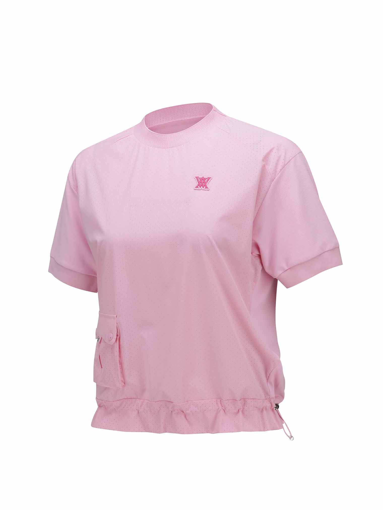 WOMEN WOOVEN BLOCK MOCK NECK T-SHIRT