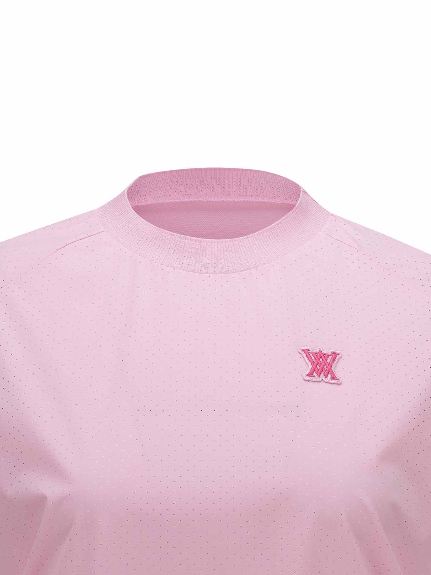 WOMEN WOOVEN BLOCK MOCK NECK T-SHIRT