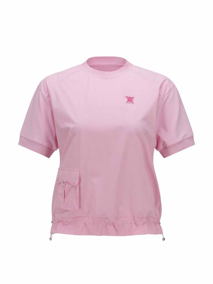 WOMEN WOOVEN BLOCK MOCK NECK T-SHIRT
