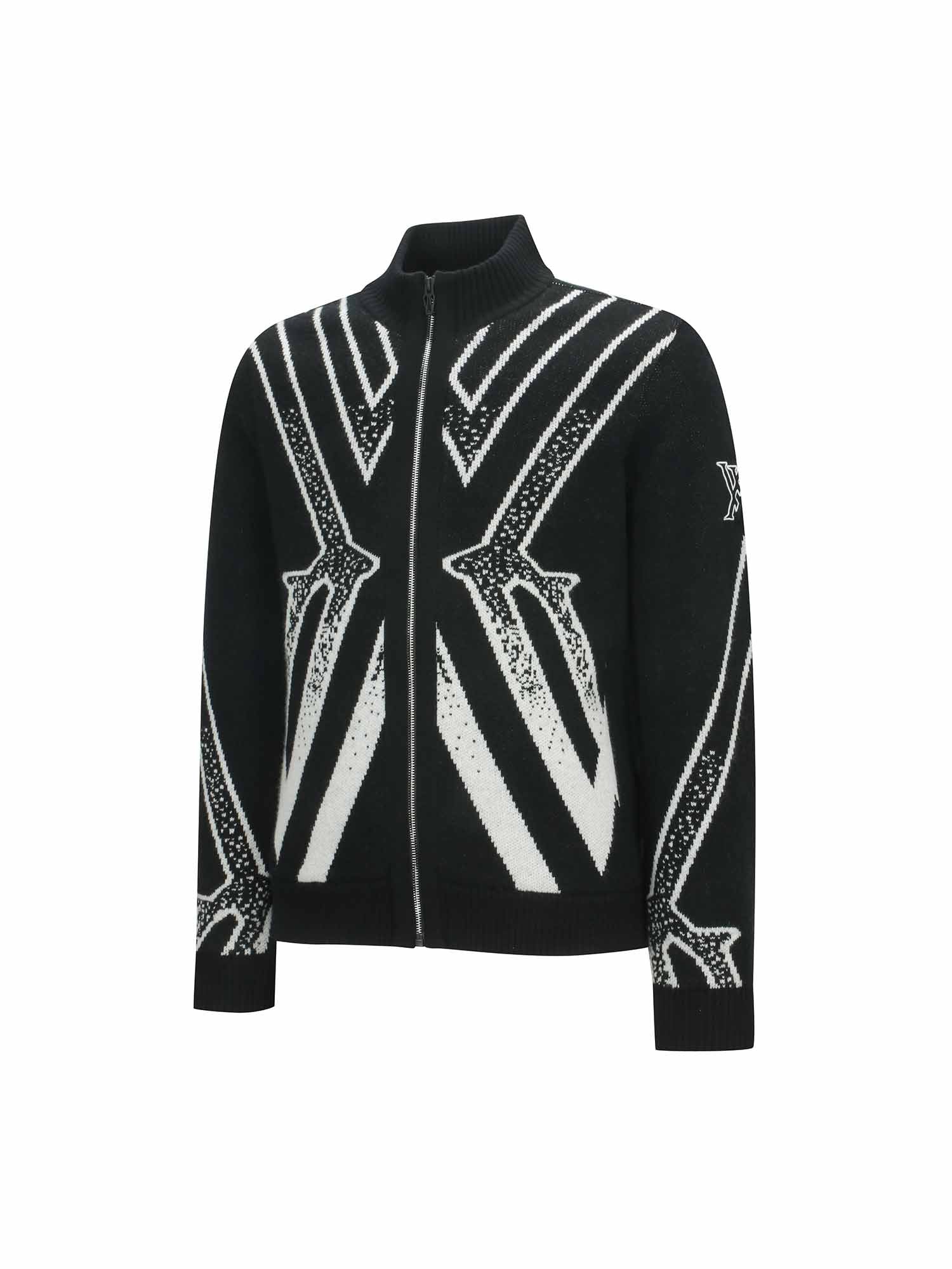 MEN BIG LOGO INTARSIA WIND BLOCK ZIP-UP CARDICAN