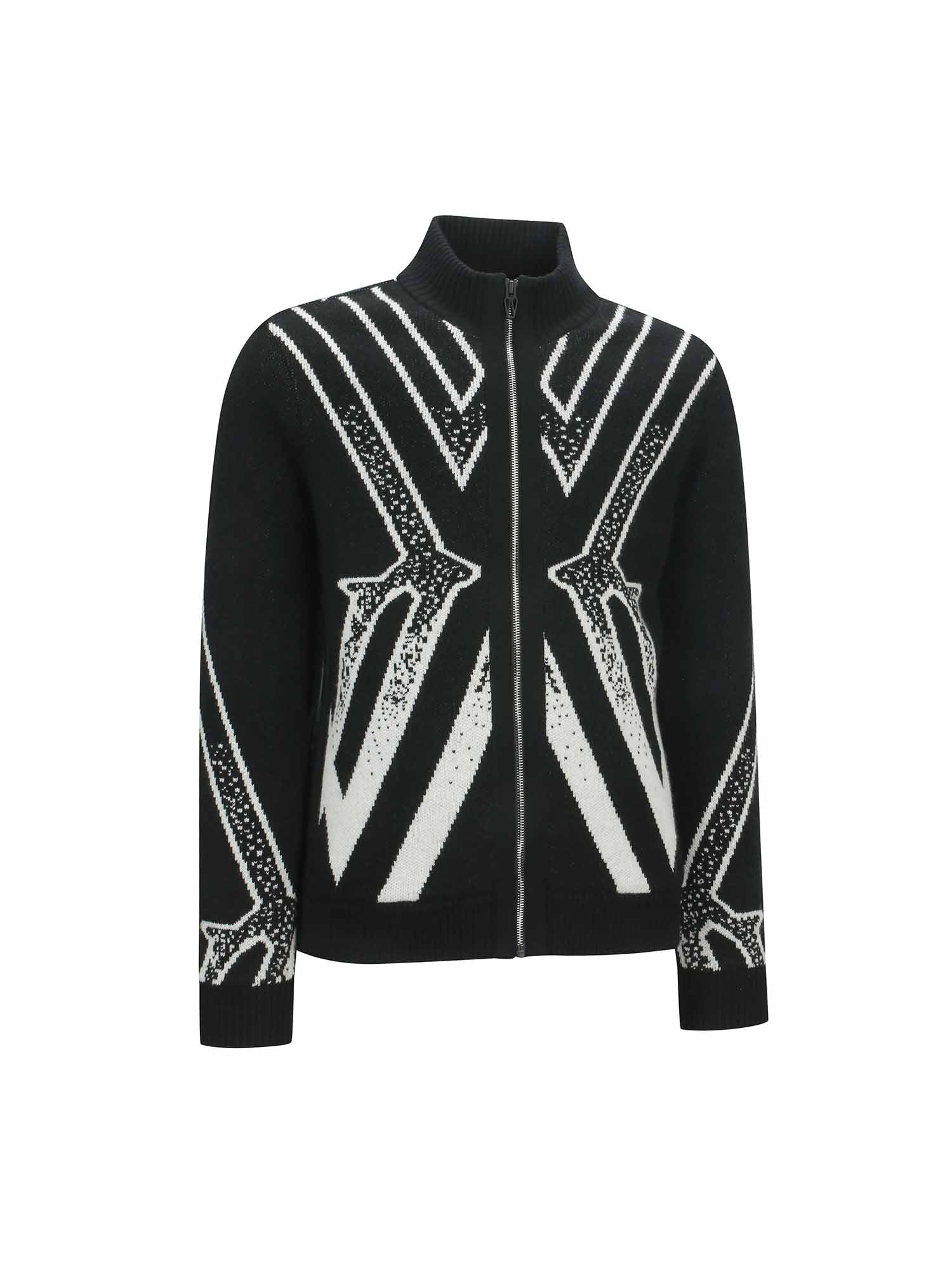 MEN BIG LOGO INTARSIA WIND BLOCK ZIP-UP CARDICAN