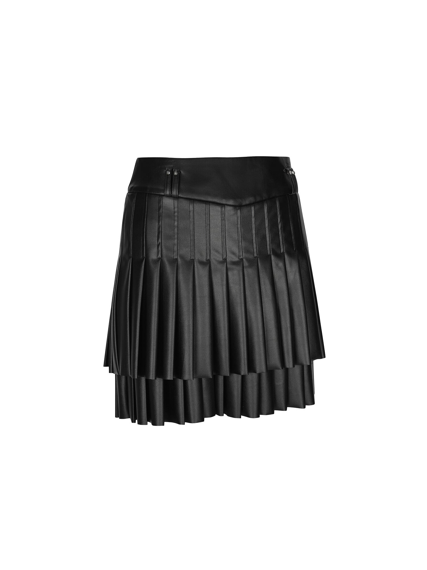 WOMEN FAUX LEATHER DOUBLE PLEATS SQ