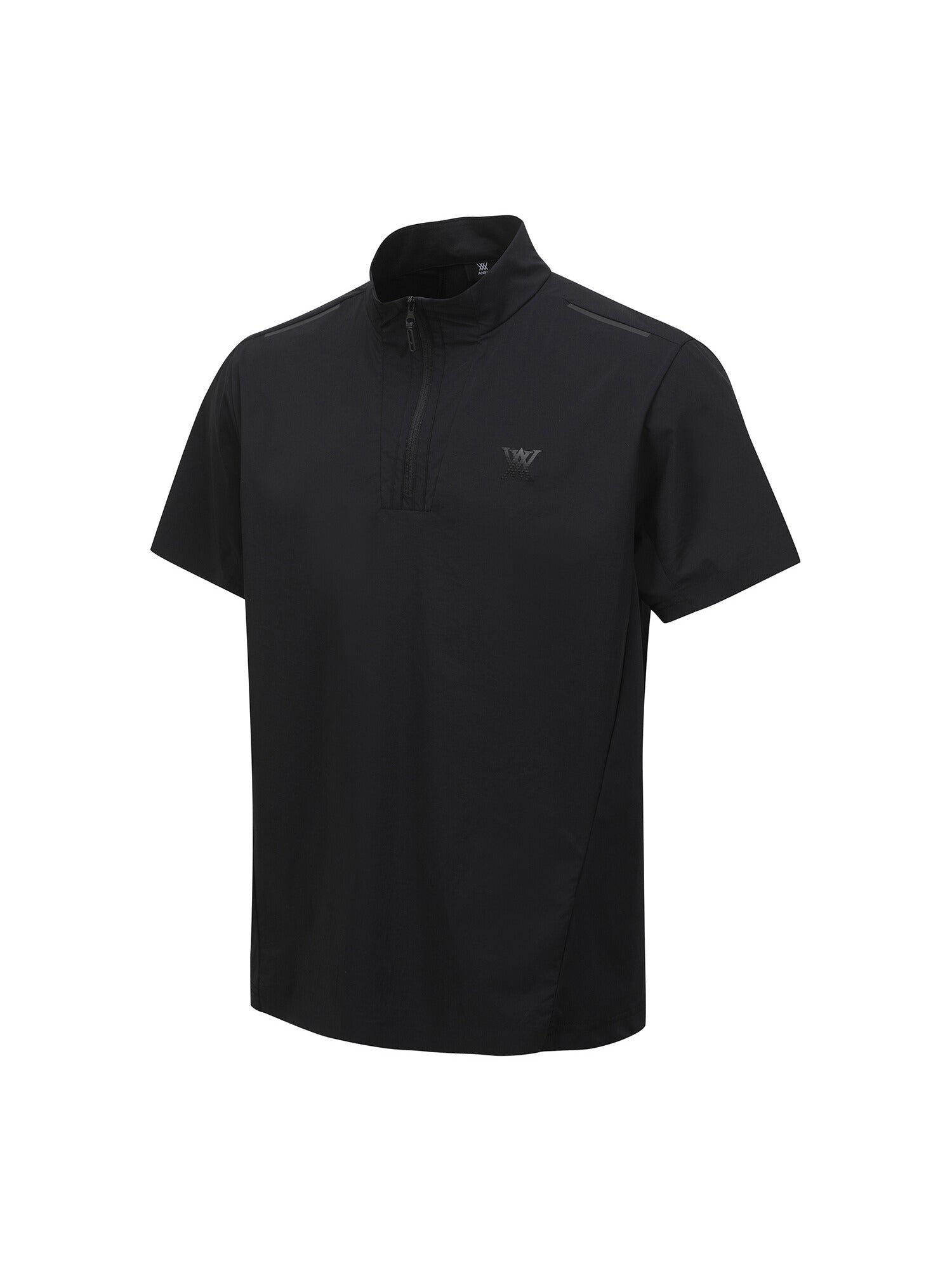 MEN SM BLACK FINISH HALF ZIP SHORT T-SHIRT