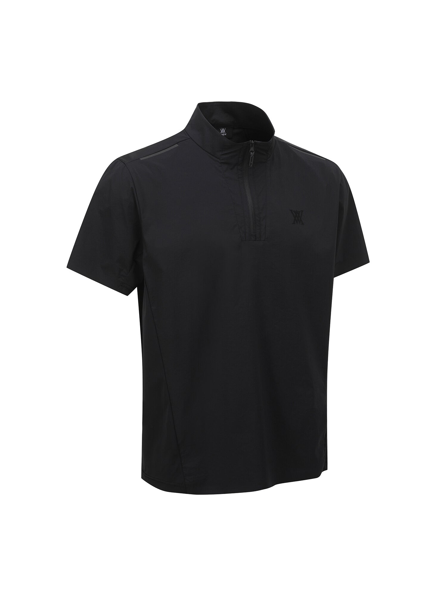 MEN SM BLACK FINISH HALF ZIP SHORT T-SHIRT