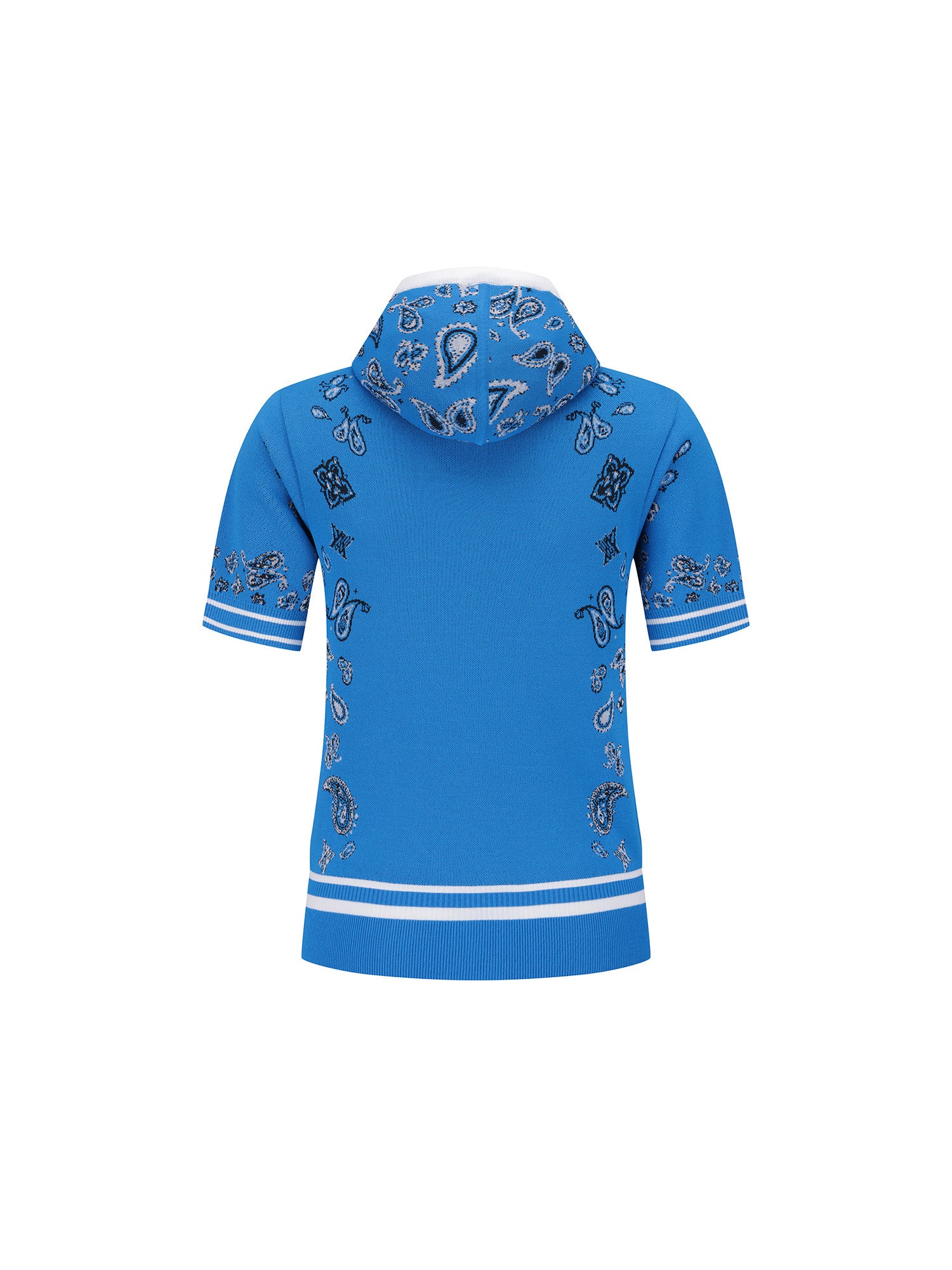 WOMEN PAISLEY HOODED SHORT SLEEVE SWEATER