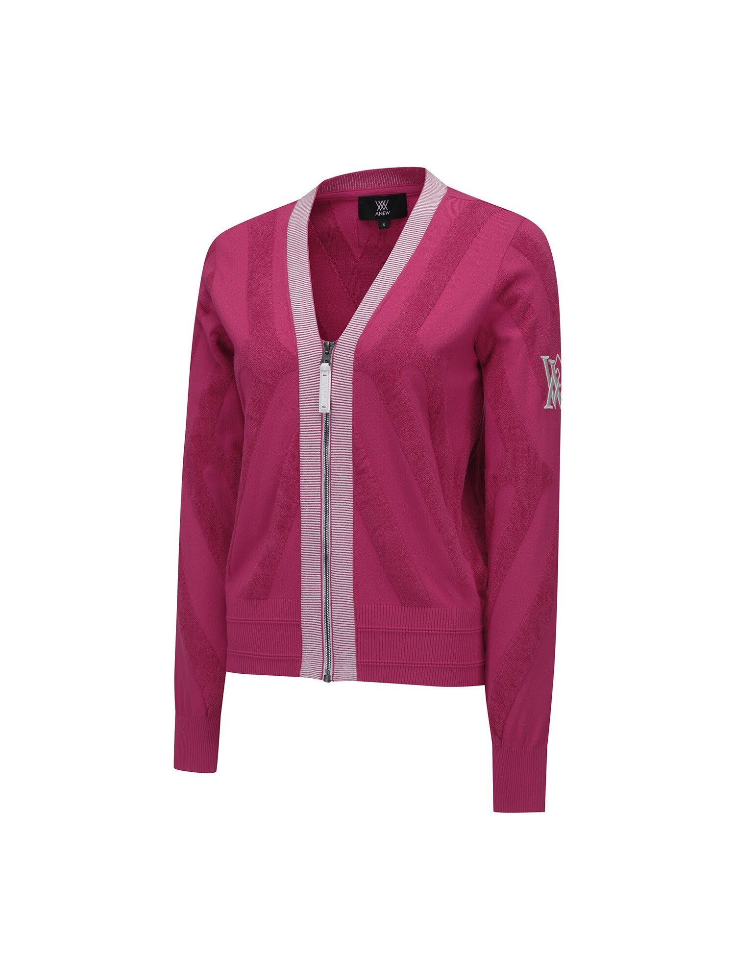 WOMEN BIG LOGO INTARSIA ZIP-UP CARDIGAN