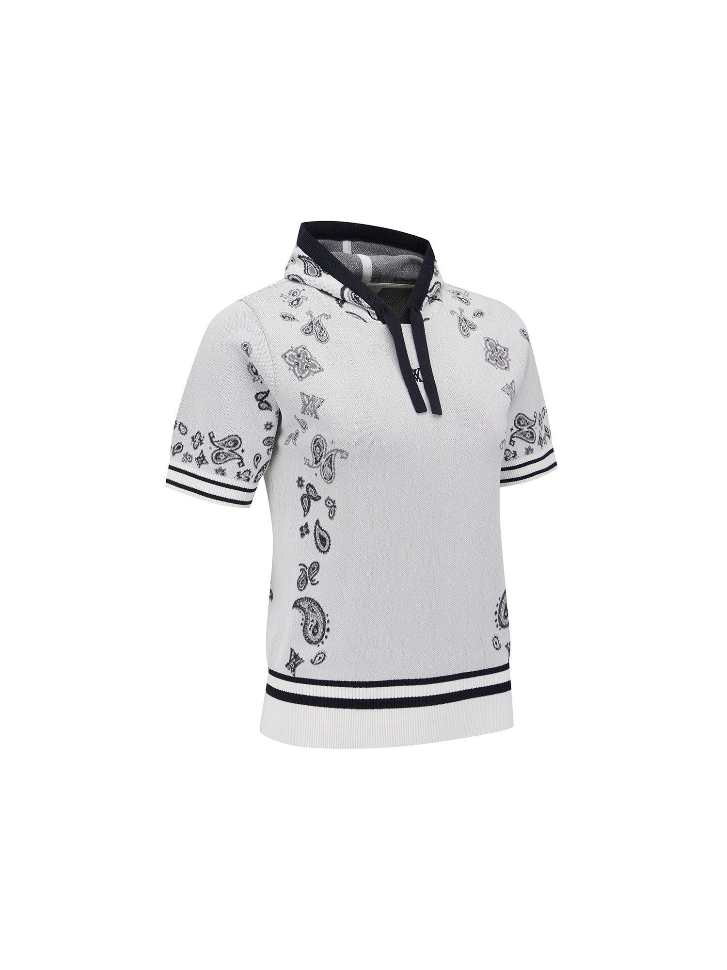 WOMEN PAISLEY HOODED SHORT SLEEVE SWEATER