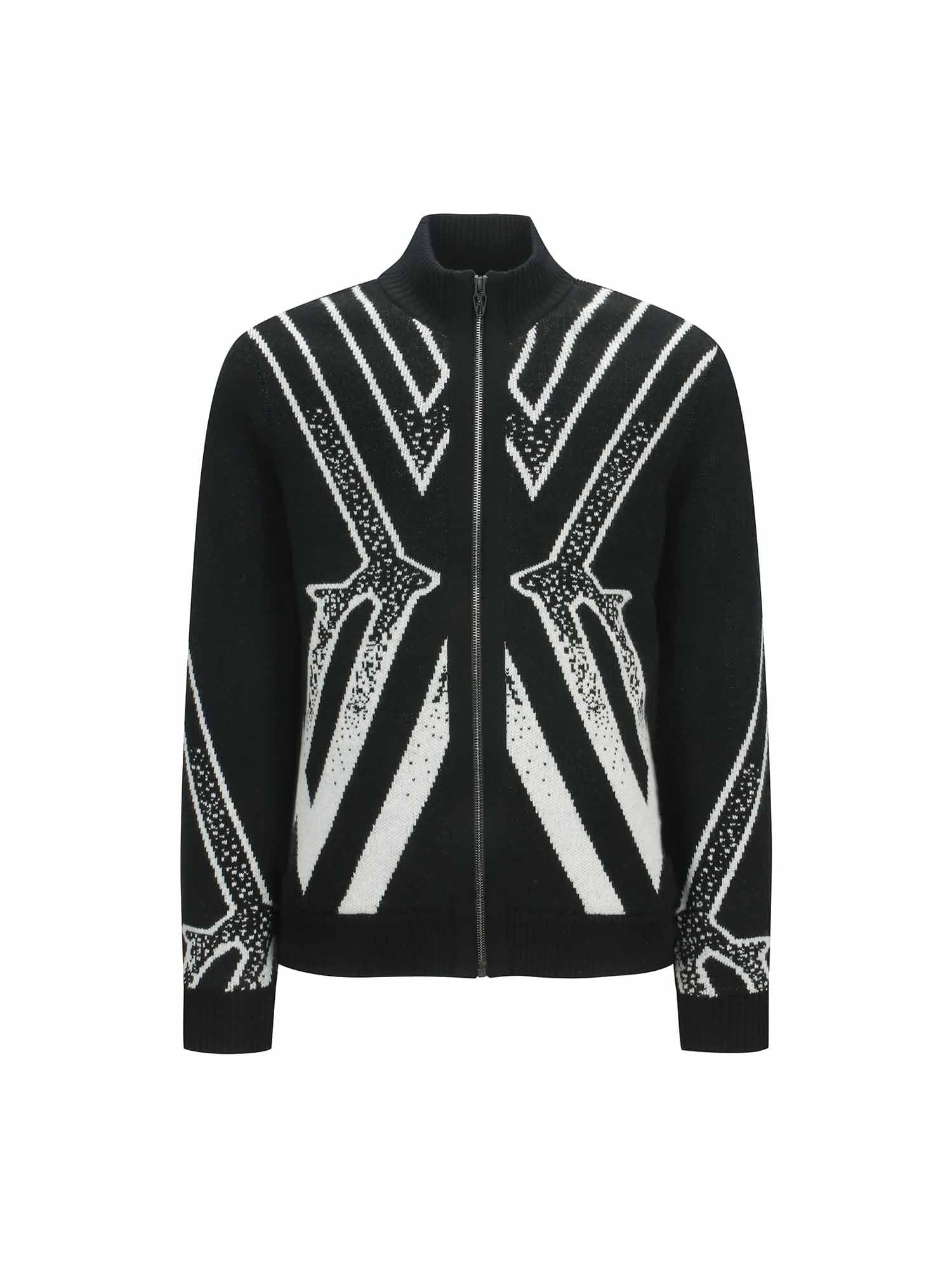 MEN BIG LOGO INTARSIA WIND BLOCK ZIP-UP CARDICAN
