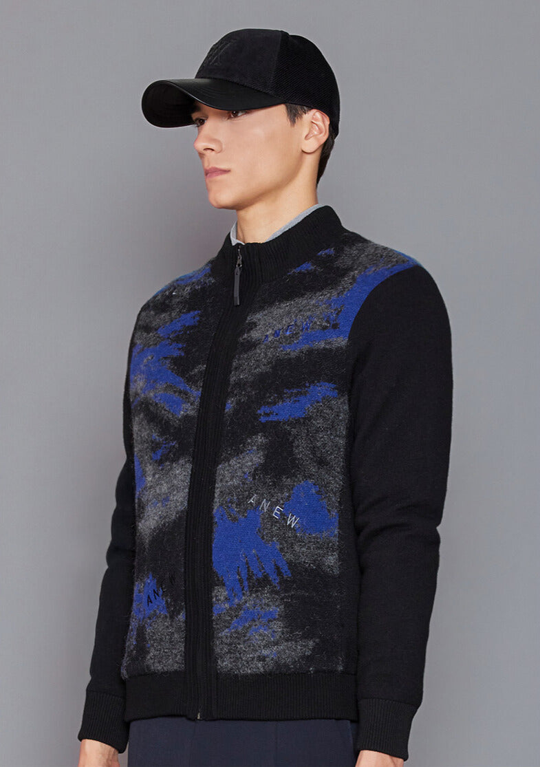 MEN WI BRUSHSTROKE WINDPROOF KNIT CARDIGAN