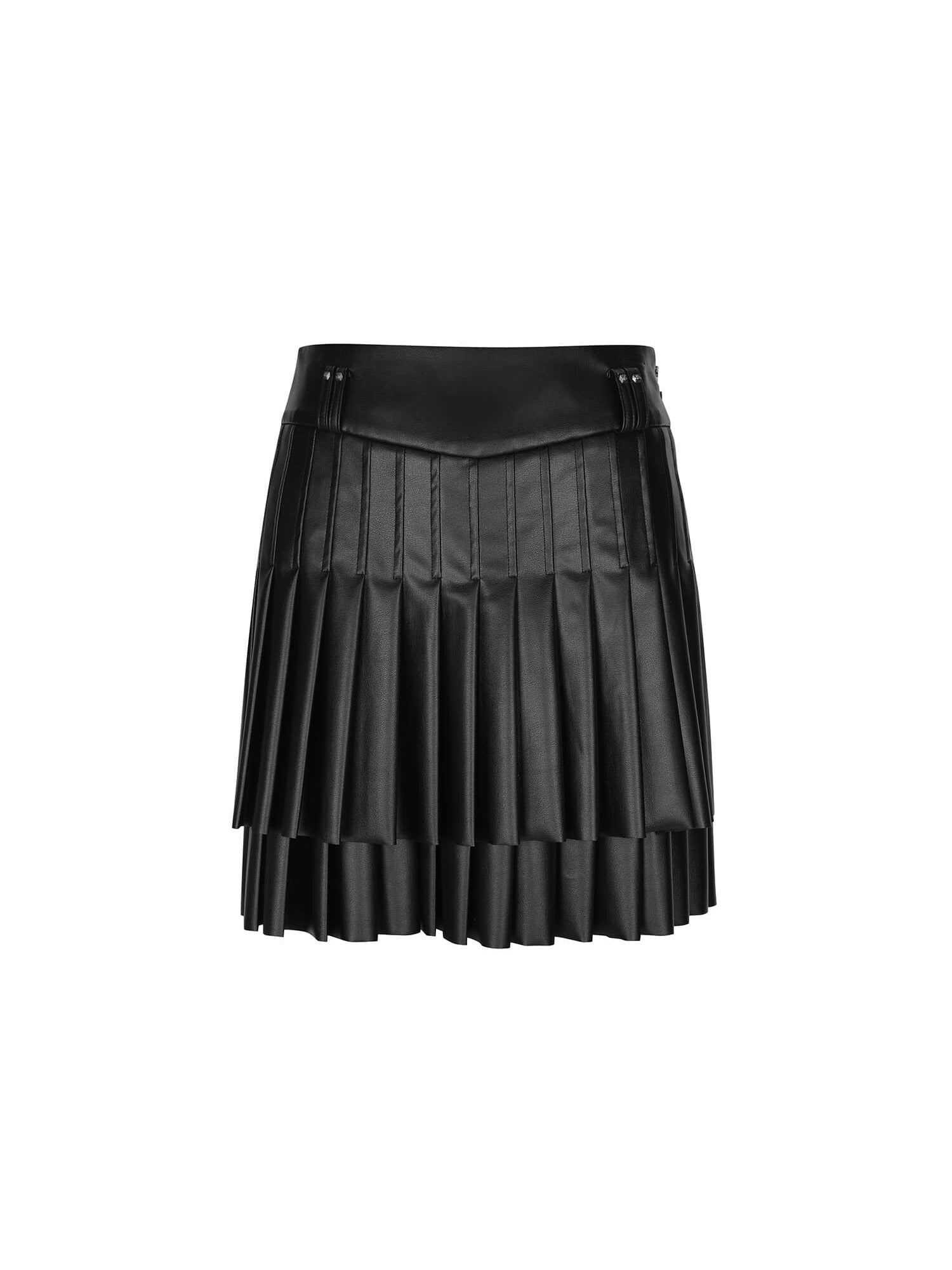WOMEN FAUX LEATHER DOUBLE PLEATS SQ