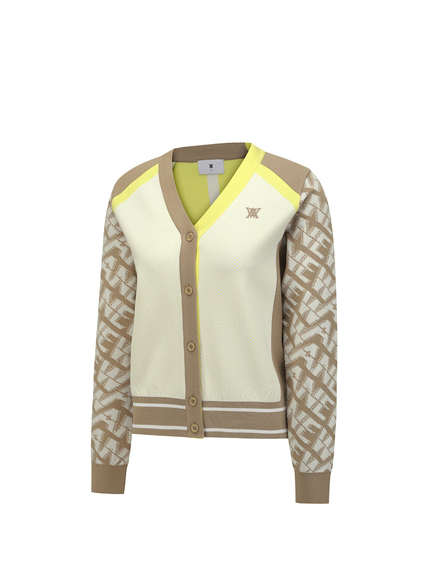 WOMEN PATTERN BLOCKED KNIT CARDIGAN