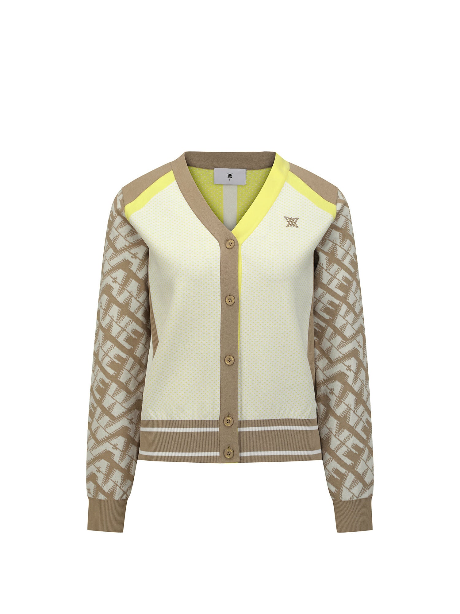 WOMEN PATTERN BLOCKED KNIT CARDIGAN
