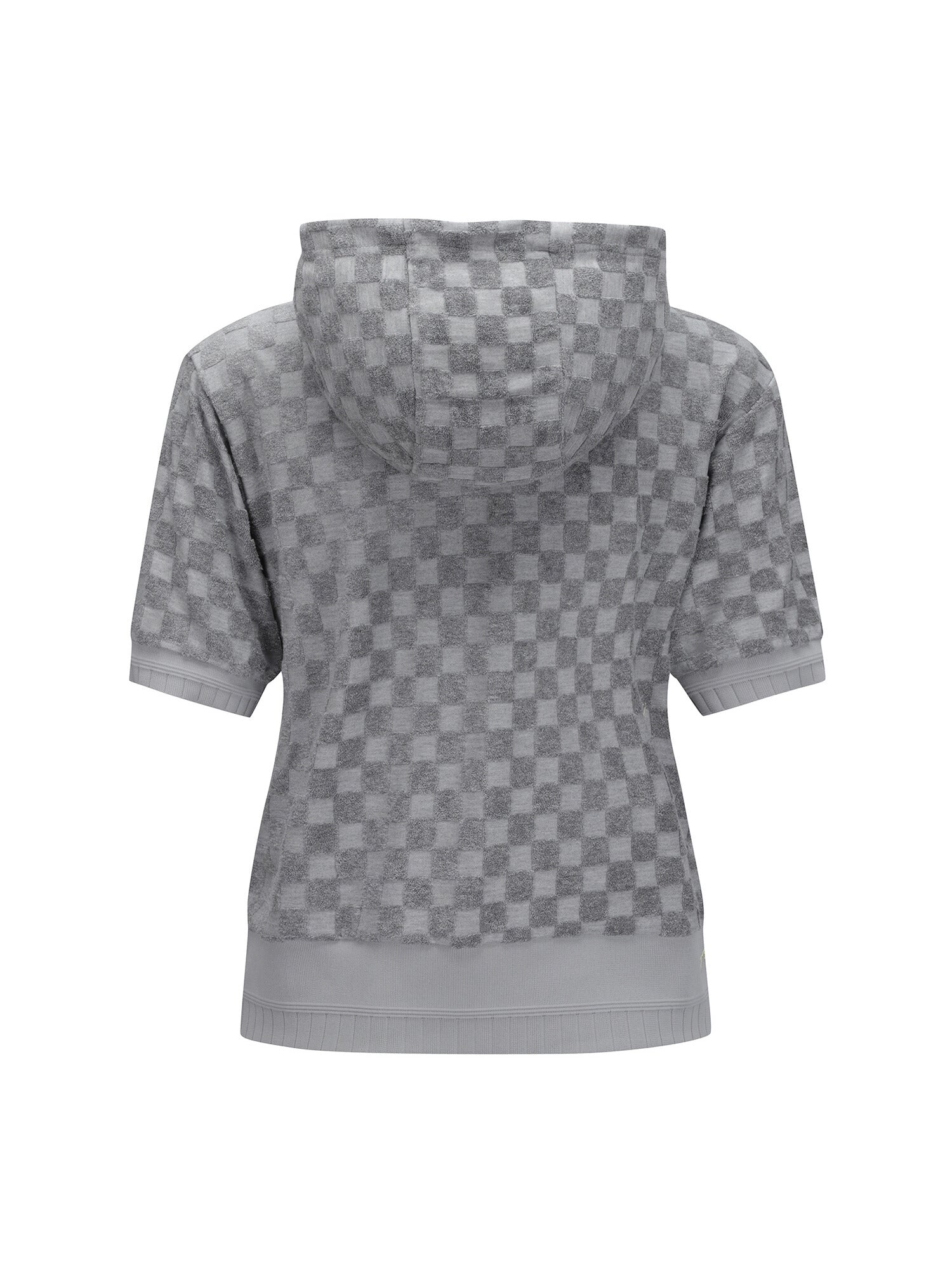 WOMEN TERRY CHECK BOARD HOODIE SHORT T-SHIRT