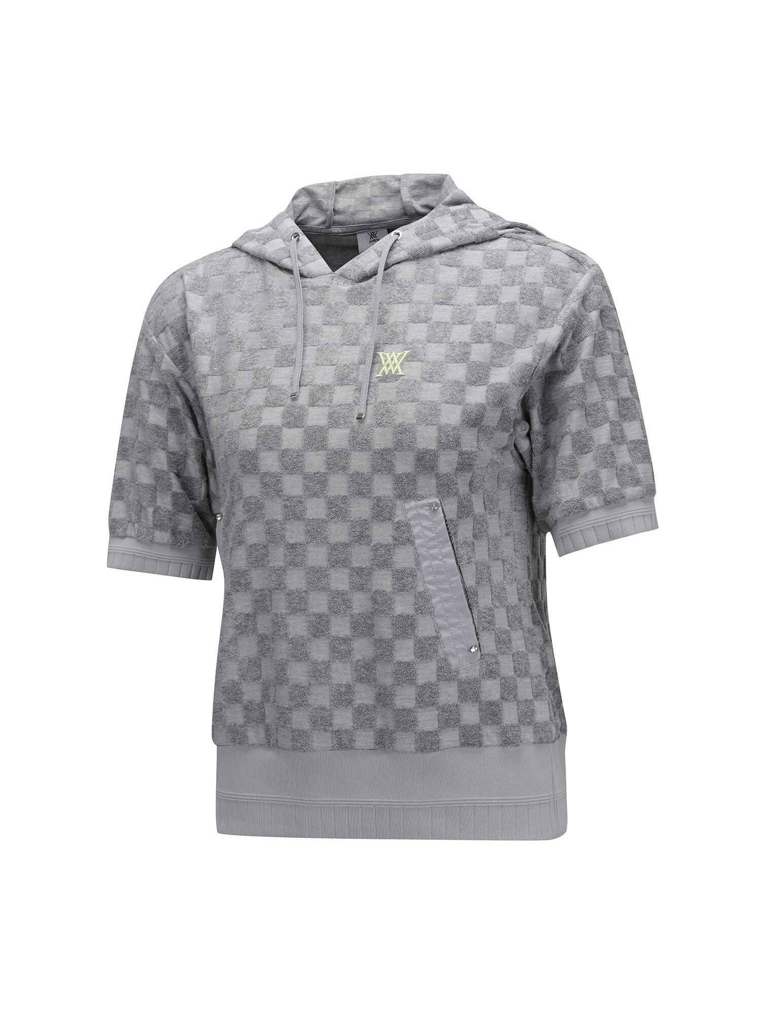 WOMEN TERRY CHECK BOARD HOODIE SHORT T-SHIRT