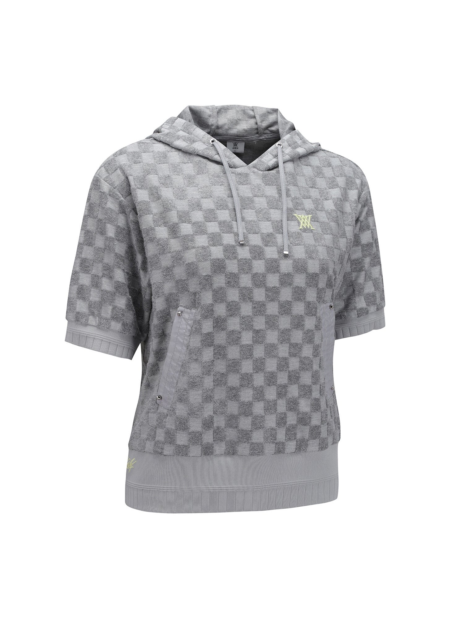 WOMEN TERRY CHECK BOARD HOODIE SHORT T-SHIRT
