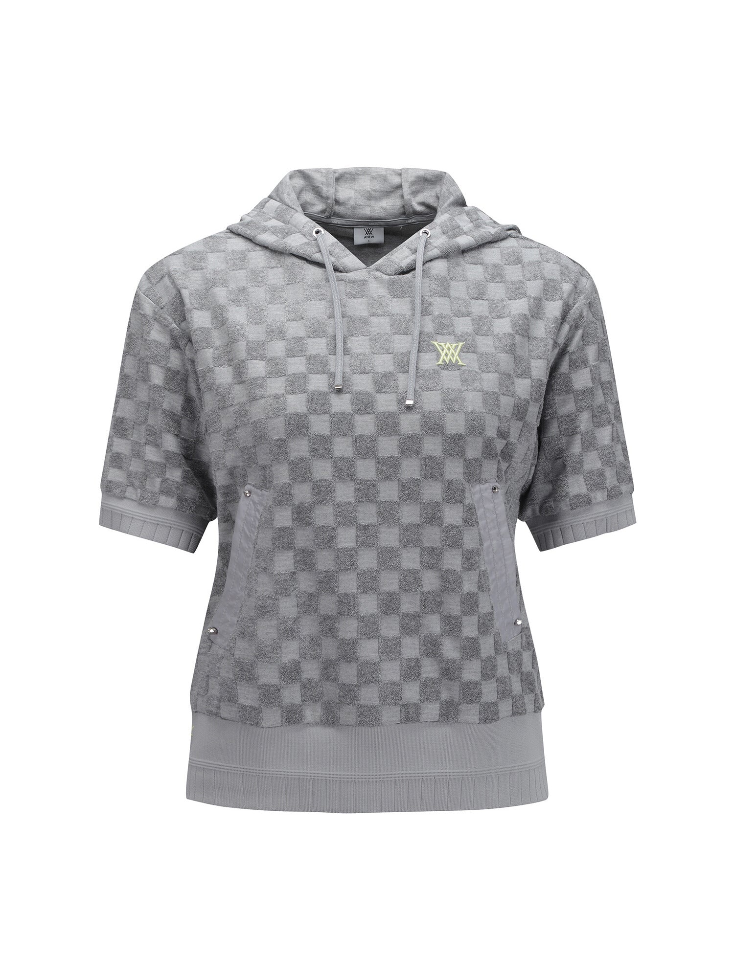 WOMEN TERRY CHECK BOARD HOODIE SHORT T-SHIRT