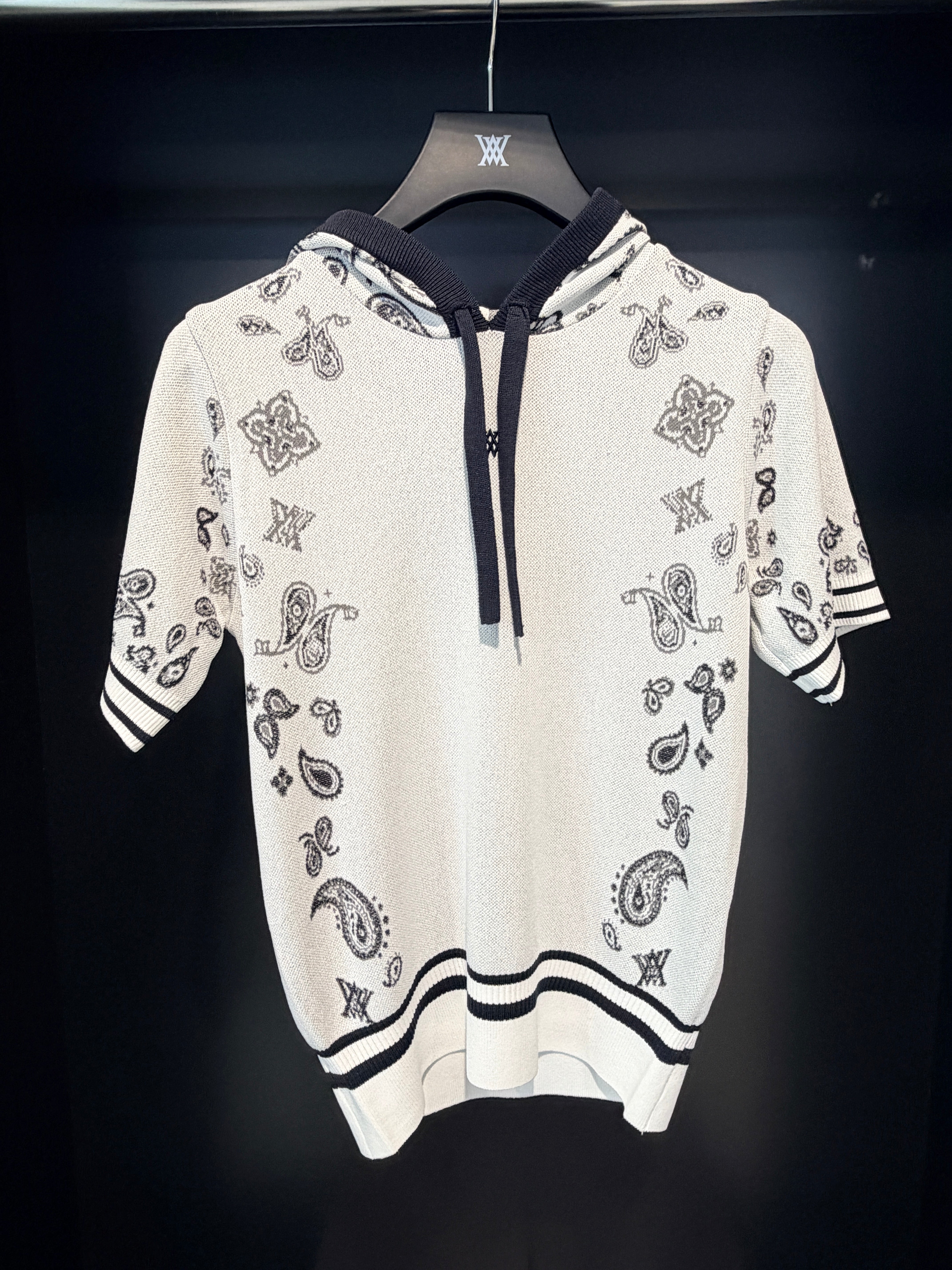 WOMEN PAISLEY HOODED SHORT SLEEVE SWEATER