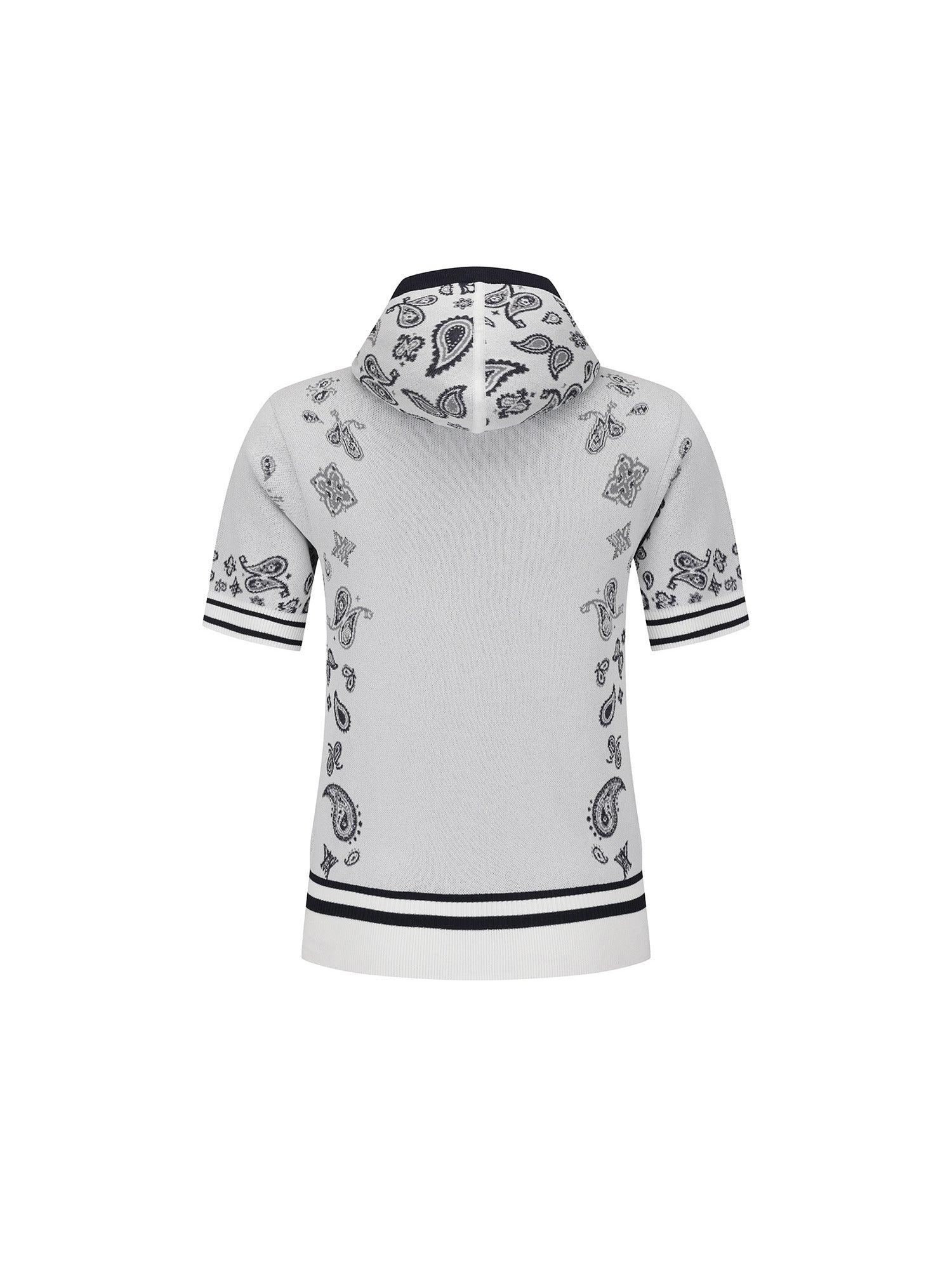 WOMEN PAISLEY HOODED SHORT SLEEVE SWEATER