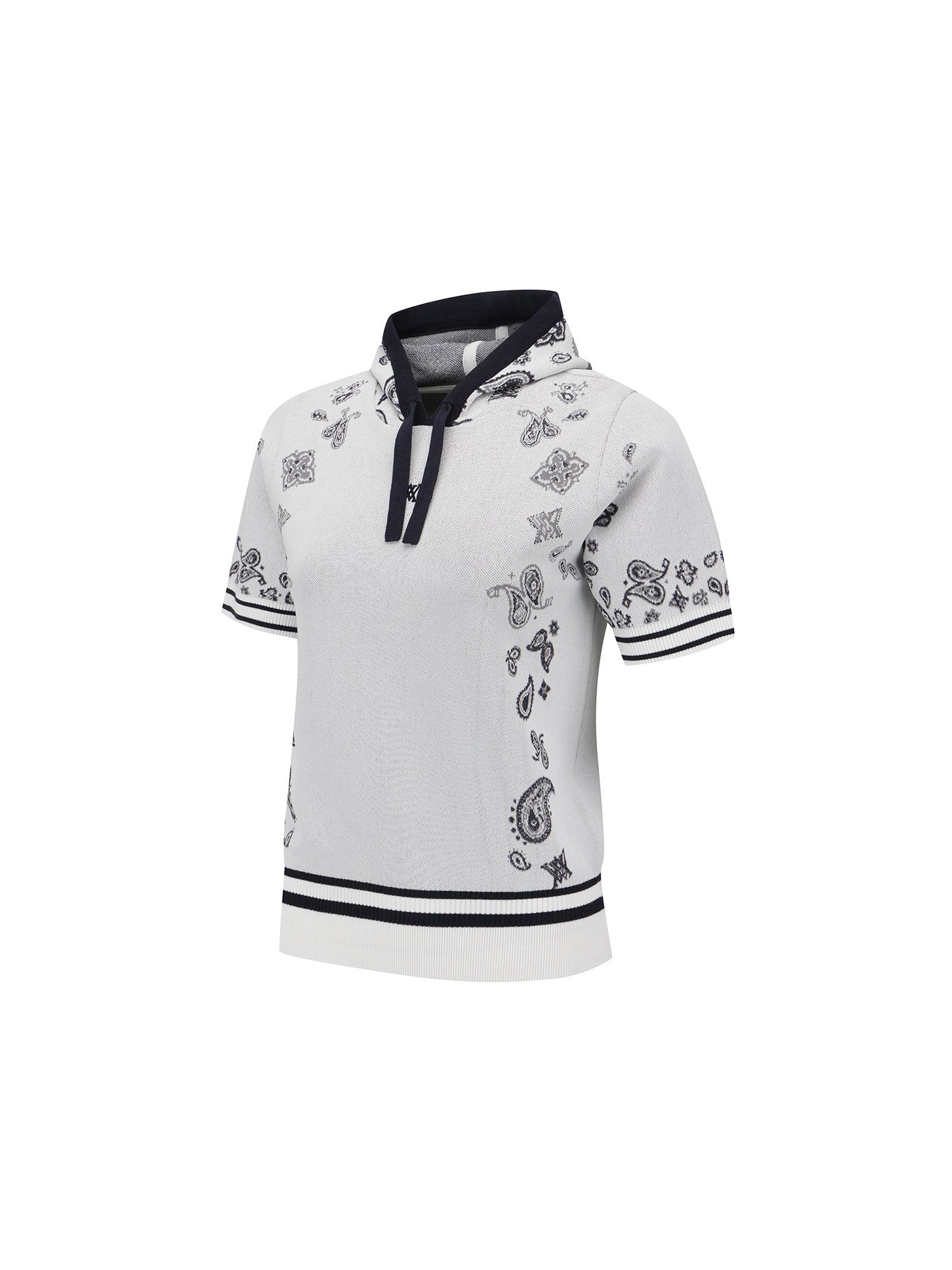 WOMEN PAISLEY HOODED SHORT SLEEVE SWEATER