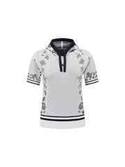 WOMEN PAISLEY HOODED SHORT SLEEVE SWEATER